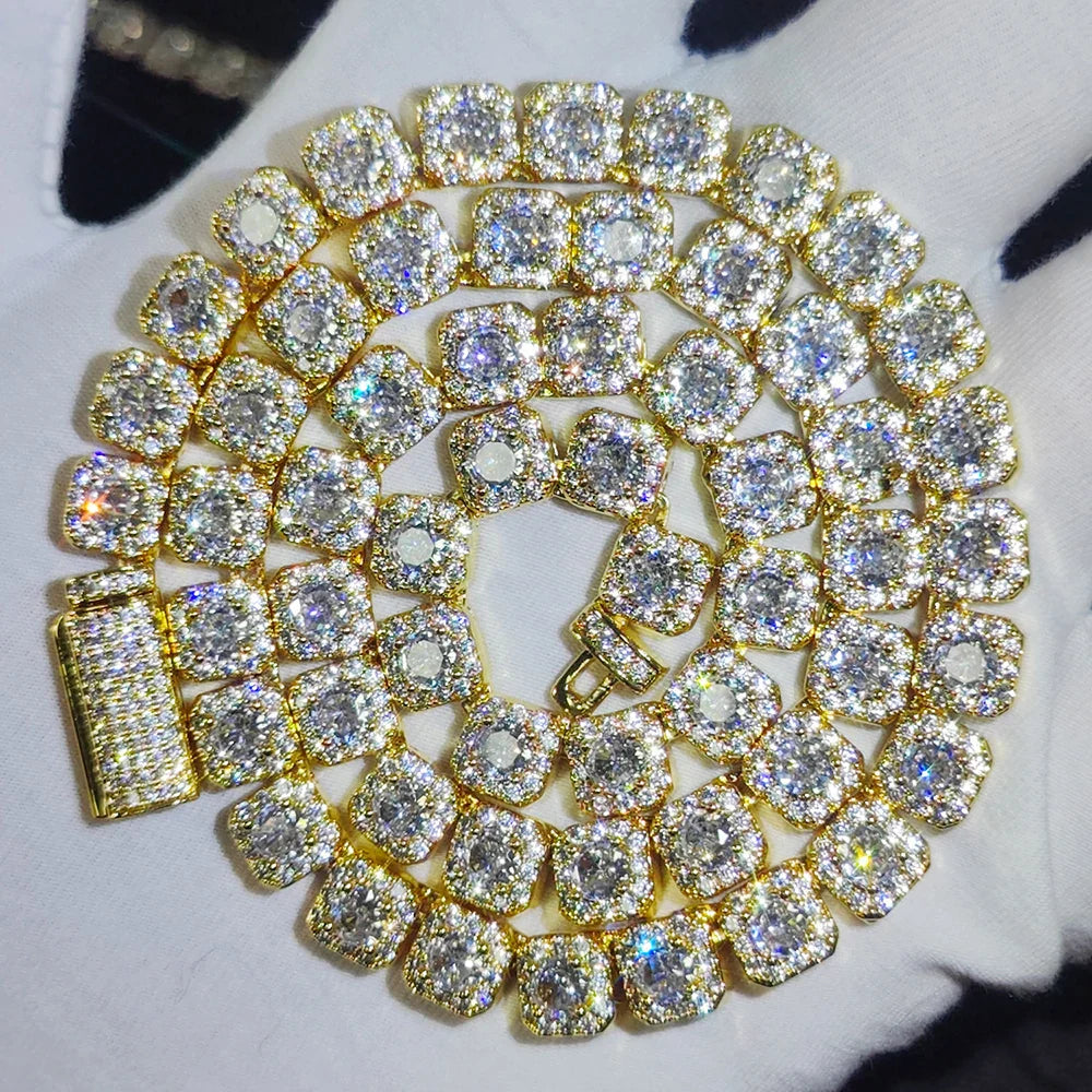 Clustered Diamond Tennis Chain Miami Tennis Link Bracelet for Women 7MM Iced Out CZ Cuban Necklace Hip Hop Jewelry Gifts