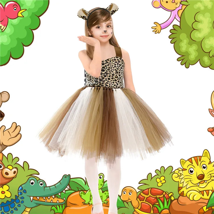 New Tutu Skirt Set Children's Clothing Animal Cos Elk Halloween Clothing Little Cat Mesh Girls' Dress School Performance Dress