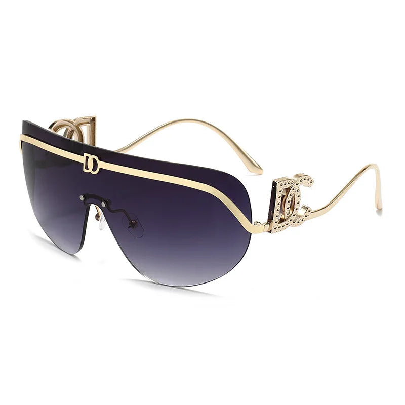 New Luxury Oversized Shield Sunglasses 2026 Gold Metal Brand Gradient Lens Sun Glasses UV400 Protection Trendy Shades Sunglass