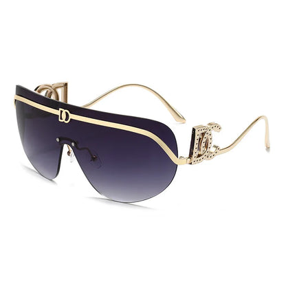 New Luxury Oversized Shield Sunglasses 2026 Gold Metal Brand Gradient Lens Sun Glasses UV400 Protection Trendy Shades Sunglass