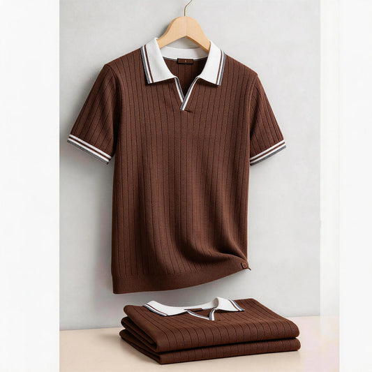 Men's Polo Shirt 100% Cotton Soft Skin Friendly Solid Color Collar Elegant Casual Old Money Style Men Clothing