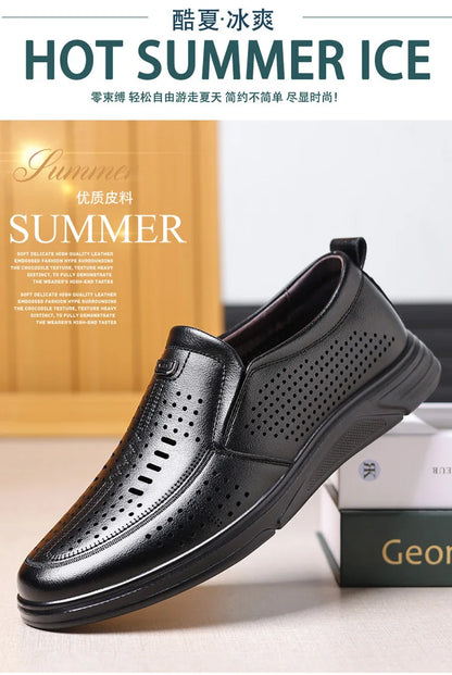 Spring Summer New Hallow Leather Shoes for Men Solid Color Fashion Dress Shoes Male Soft Sole Business Casual Shoe Man