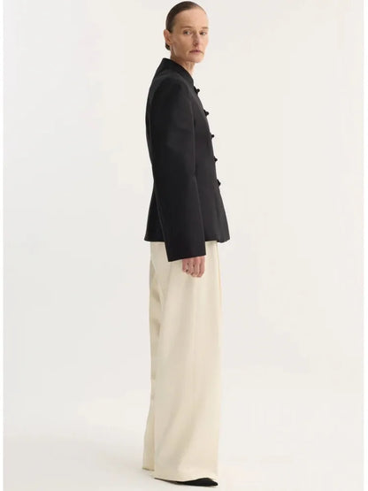 Women's Spring Summer Mandarin Collar Knot Button  Blazer Elegant Office Casual Formal 2026 Trendy Feminine Fashion Blazer