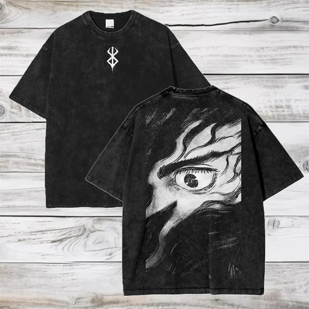 Berserk Anime Washed T Shirt Men Vintage Gothic Streetwear Tshirt Harajuku Hip Hop Graphic Tee Shirt Oversized Cotton Tops