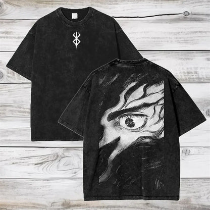 Berserk Anime Washed T Shirt Men Vintage Gothic Streetwear Tshirt Harajuku Hip Hop Graphic Tee Shirt Oversized Cotton Tops