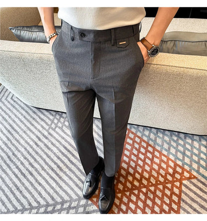 High Quality Modal Acetate Elastic Waist Casual Pants 2026 Spring Summer New Men's Solid Color Slim Fit Business Suit Pants