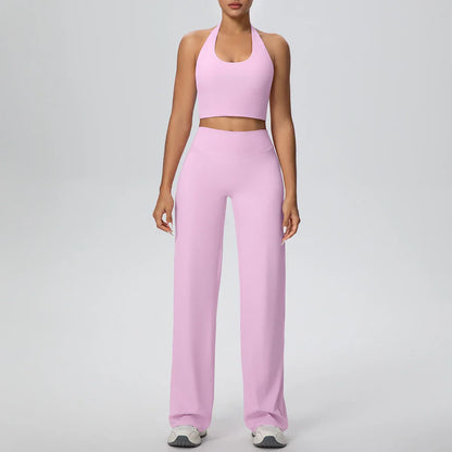 2PCS Woman Backless Hanging Neck Bra and Pants Yoga Set Summer Breathable Gym Sports Running Workout Top Hot Sales Yoga Set