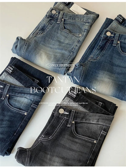 High Waist Sexy Split Denim Jeans Long Leg Lengthening Bell Bot Cotton Stretch Denim Pants for Women Spring Autumn