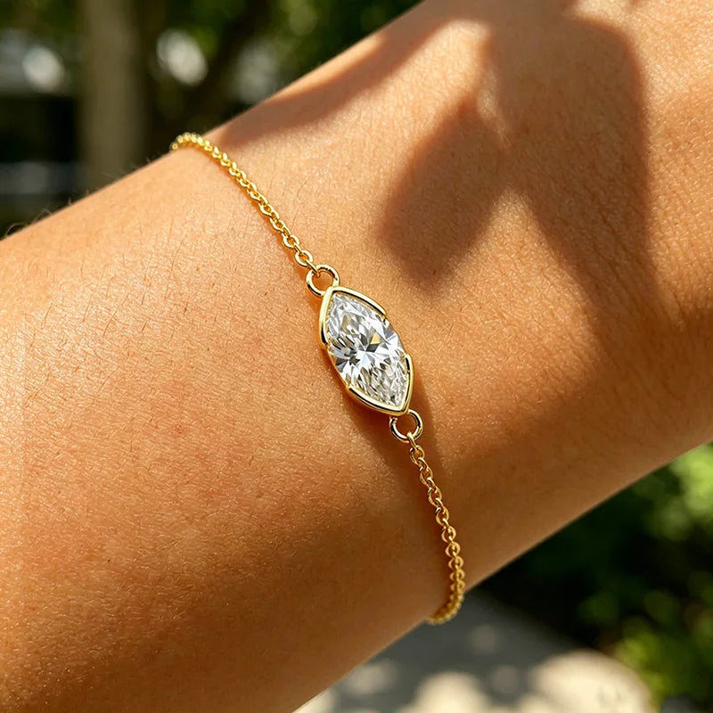 1CT D Color Marquise Cut Moissanite Bracelets for Women Adjustable Chain Birthday Gift 100% Real Pure 925 Silver Jewelry
