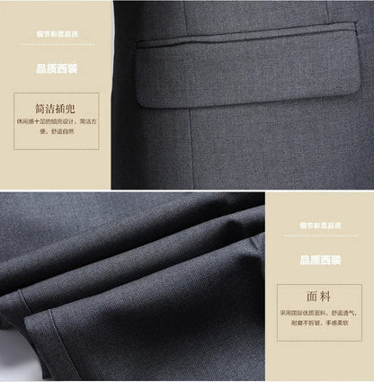 Men's 2024 Slim-fit Two-button Business Suit Professional Work Formal Two-piece Set Trousers Included S-6XL