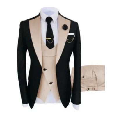 Men Suits 3 Pieces Tailored Best Man Groom Wedding Tuxedo Slim Fit Jacquard Two-color Blazer Jacket  Vest Pants Tuxedo Clothing