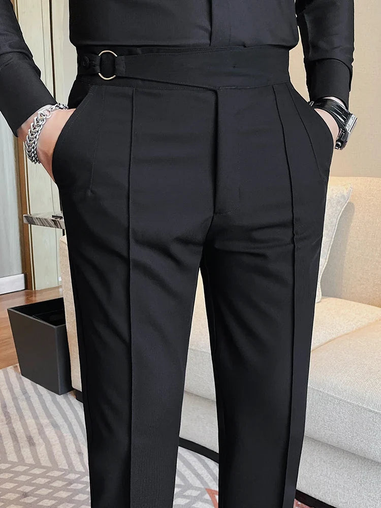 High Quality Men's Suit Pant Solid Color England Style Slim Fit Casual High Waist Trousers Men Spring Autumn Fashion Suit Pants