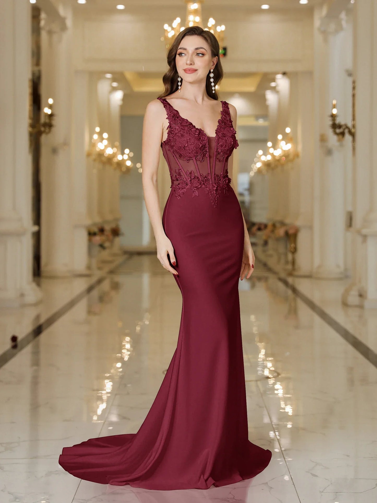 Elegant Straps White Mermaid Wedding Dresses Lace Pearls Backless V Neck Sleeveless Formal Party Gowns Vestido Marriee