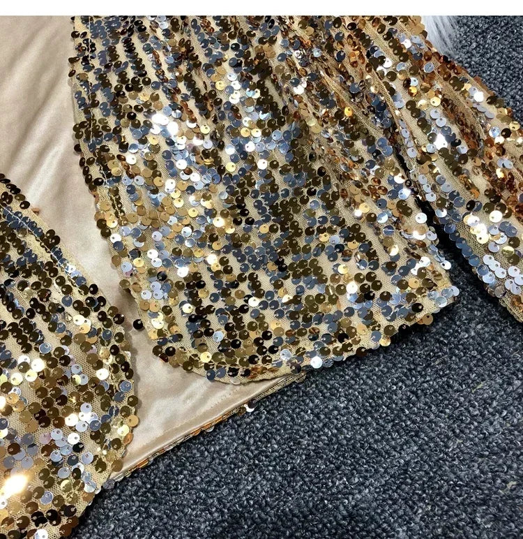 Street Fashion Joker Short Edition Sequins Small Suit Sparkling Bead Piece Suit Small Jacket Tank Top Jazz Dance Performance