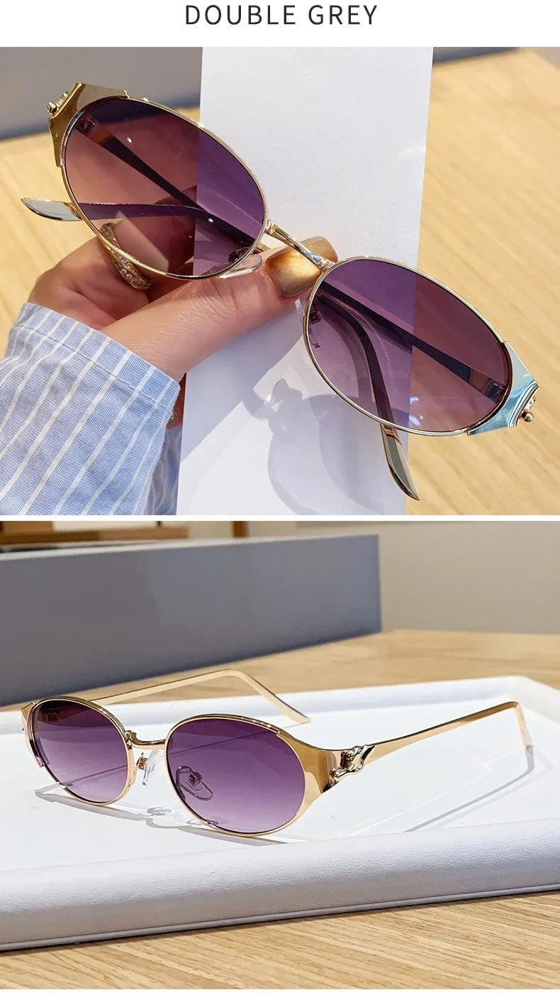 2026 New Fashion Brand Luxury Designer Sunglasses Women Leopard Vintage Trendy Oval Top Shades Punk Travel Party Elegant Glasses
