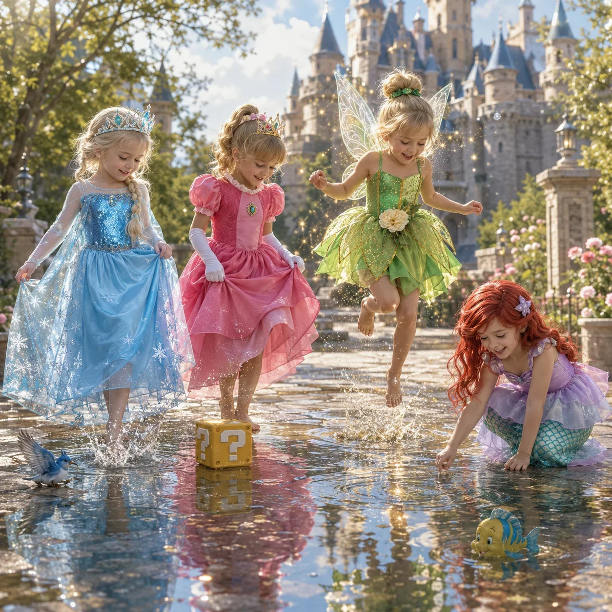 Muababy Princess Dress for Girls Aurora Belle Elsa Jasmine Cosplay Costume Party Halloween Carnival Outfit Kids 2-8Y Vestido