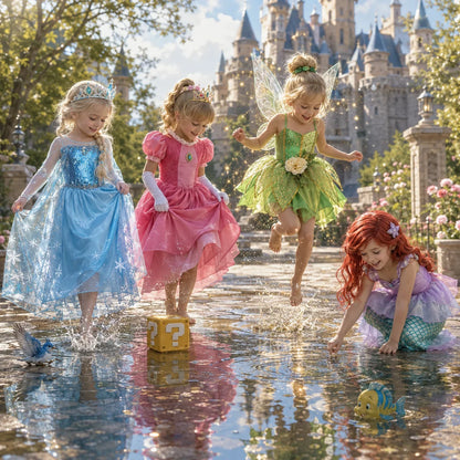 Muababy Princess Dress for Girls Aurora Belle Elsa Jasmine Cosplay Costume Party Halloween Carnival Outfit Kids 2-8Y Vestido