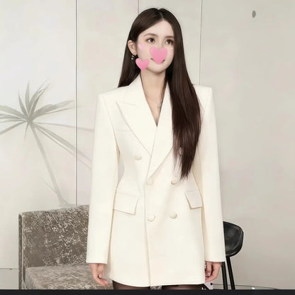 Slimming Black Suit Jacket Women's Midi Length Waist-Cinching Spring Fashion Elegant High-End Feelings Business Casual Coat