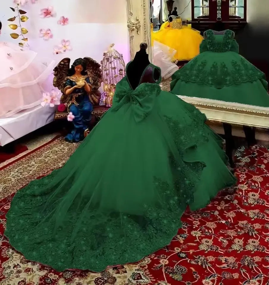 Customized Flower Girl Dress for Wedding Suspenders with Bow Satin Ball Gown Kids Birthday First Communion Party Dress
