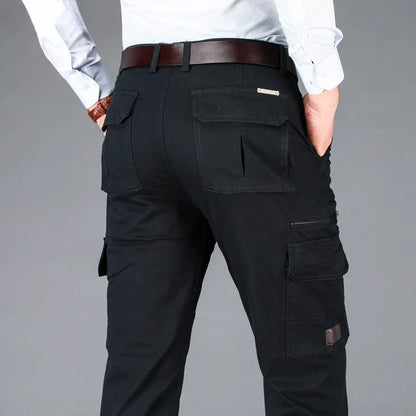 2026 New in Men's Pants Straight Leg Cotton Cargo Trouser Male Stretch Autumn Zipper Multi Pocket Classic Casual Work Wear Army