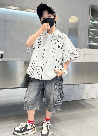 Summer Shirt Set Boys Sets Children T-shirts Children's Boy's Clothing Kids Clothes 10 14 Years Suit Year Old Outdoor Outfit Top