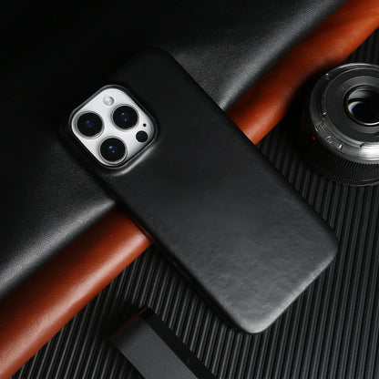 جراب جلد طبيعي كلاسيكي مغلف بالكامل لهاتف آيفون 16 برو ماكس 15 14 13 12 11، غطاء هاتف جلدي من الشمع الزيتي المغناطيسي للأعمال Magsafe