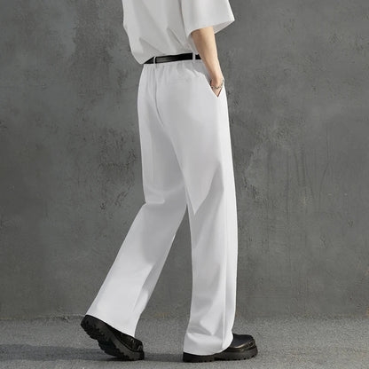White Luxury Draped Suit Pants Men Fashion Dress Pants Korean Loose Straight Casual Pants Mens Office Formal Trousers Male S-3XL
