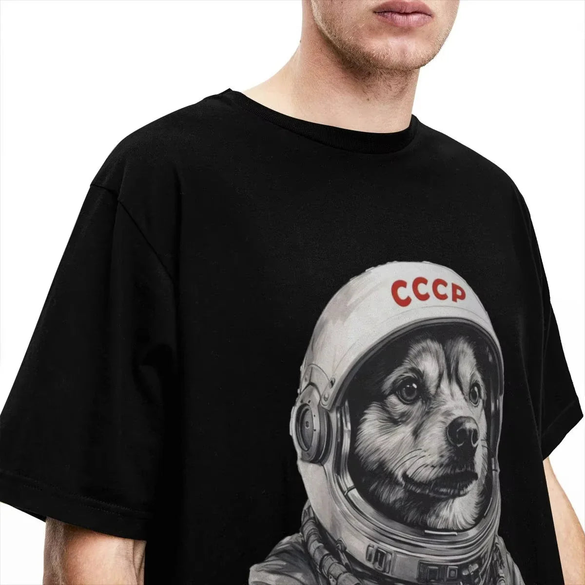 Rusia Laika Space Urss Astronauta Dog T-Shirt Men First dog in Space Cotton T-Shirts Summer O-Neck Tees Oversized Clothing