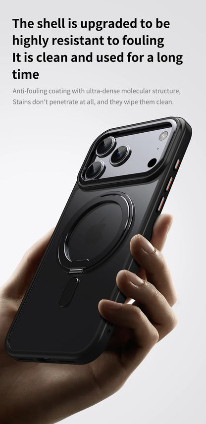 360° Rotating Stand Magnetic Case For iPhone 17 16 15 14 13 12 11 Pro Max Plus 17Air 16e Premium Metal Button Folding Bracket