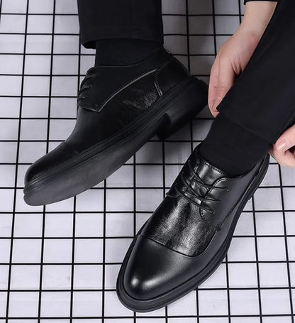 Men's Genuine Leather Oxfords Pointed Toe Lace Up Dress Shoes British Style Business Wedding Casual Footwear for Spring Autumn