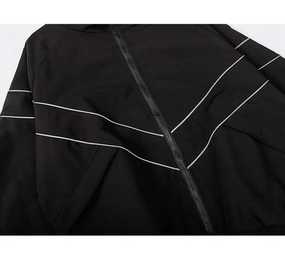 Reflective Striped Jacket Windbreaker Coat 2024 Men Hip Hop Streetwear Zipper Up Jacket Harajuku Thin Coats Sports Black Blue
