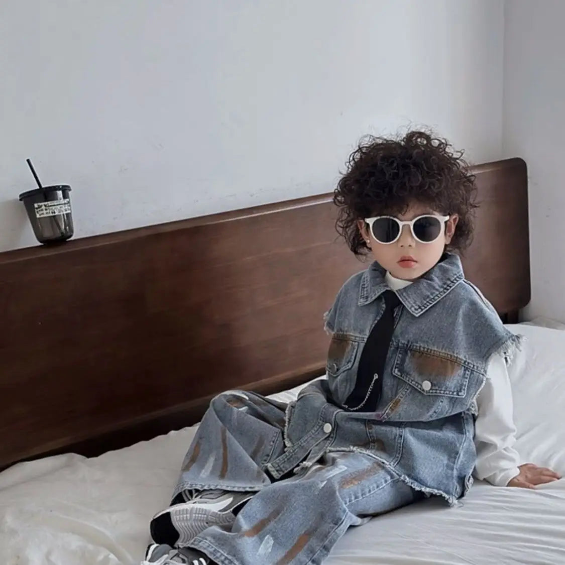 Boys Vest +Pants + Tie Outfits Kids Suits Cotton 3PCS/Set 2026 Blue Jean Spring Autumn Cotton Sport Teenagers Children Clothing