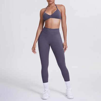 Women 2pcs Patchwork Sport Yoga Suit Training Sleeveless Sport Gym Tops Tummy Control Slimming Booty Leggings Yoga Suit Sports