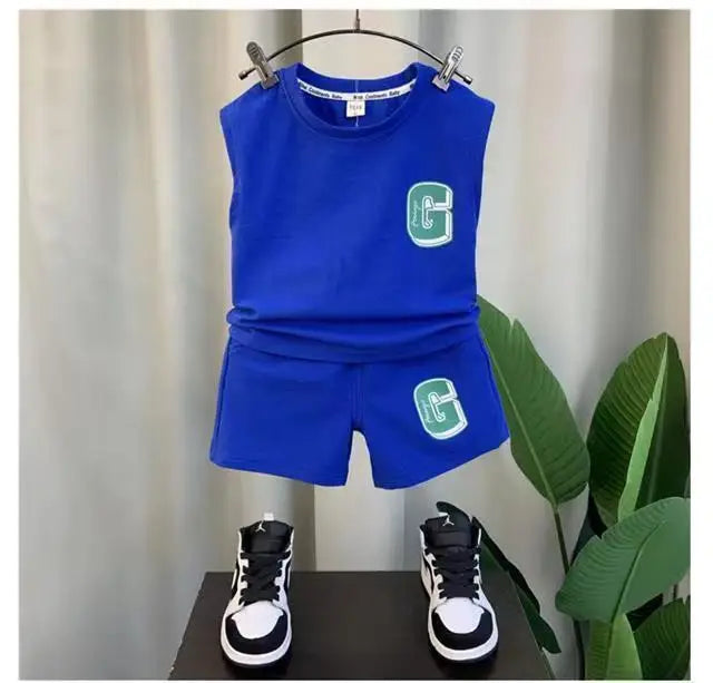 Summer Children Boys 2PCS Clothes Set Cotton Letter Bear Sleeveless Tops Tee Suit Thin Cool Sporty Shorts Kid Babys Boys Outfits