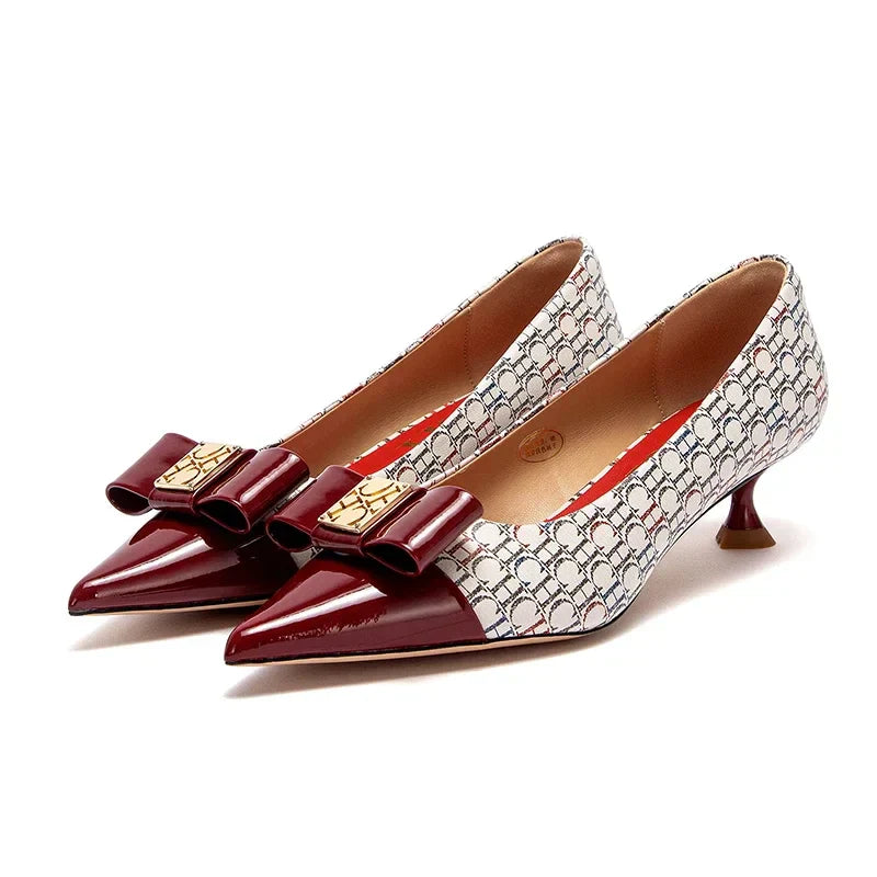 Women's Heeled Shoes Elegant Fashion Female Commuting Low Heeled Shoes British Style Patchwork Design Lady Pointed Shoes