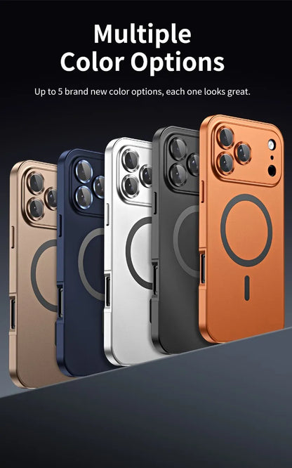 For iPhone Air, 17 Pro Max Magnetic Case ELVEV Anti-fingerprint Alloy Snap Buckle Phone Cover with Alloy Lens Ring Film