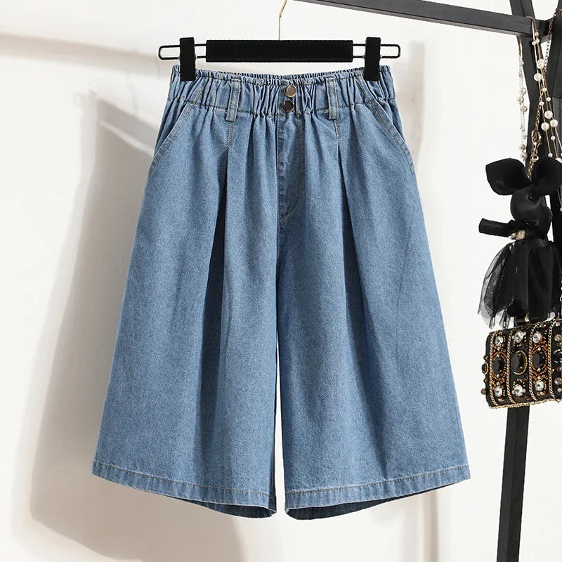 High Waist Wide Leg Loose Denim Shorts Women 2024 Summer New Arrivals Half Length Blue Color Jeans Shorts Korean Casual Jeans