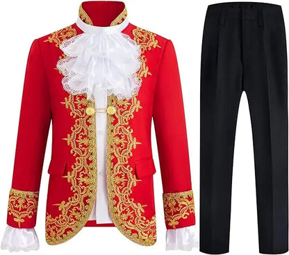 Boys Golden Flower Jacket Pants Tie 3PS Drama Dress Kids Prince Charming Cosplay Costume Children Performance Photograph Suit