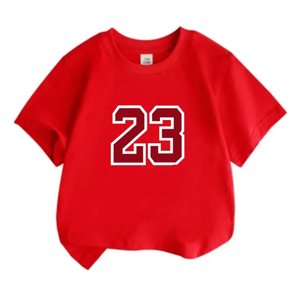 Kids T-shirt Basketball No. 23 Summer Round-Necked Print Boy Girls 3-12Years Top+Shorts Two-piece Set Simple Casual Handsome Set