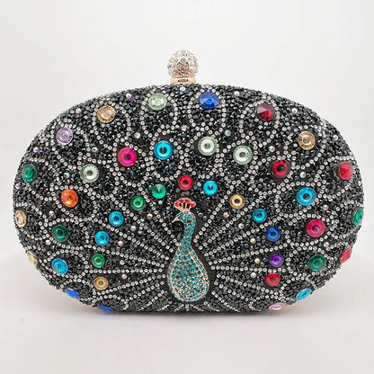 New Peacock Pattern Handbags Diamond Evening Bags for Women 2024 Fashion Luxury Evening Clutch and Purse Rhinestone Shoulder Bag