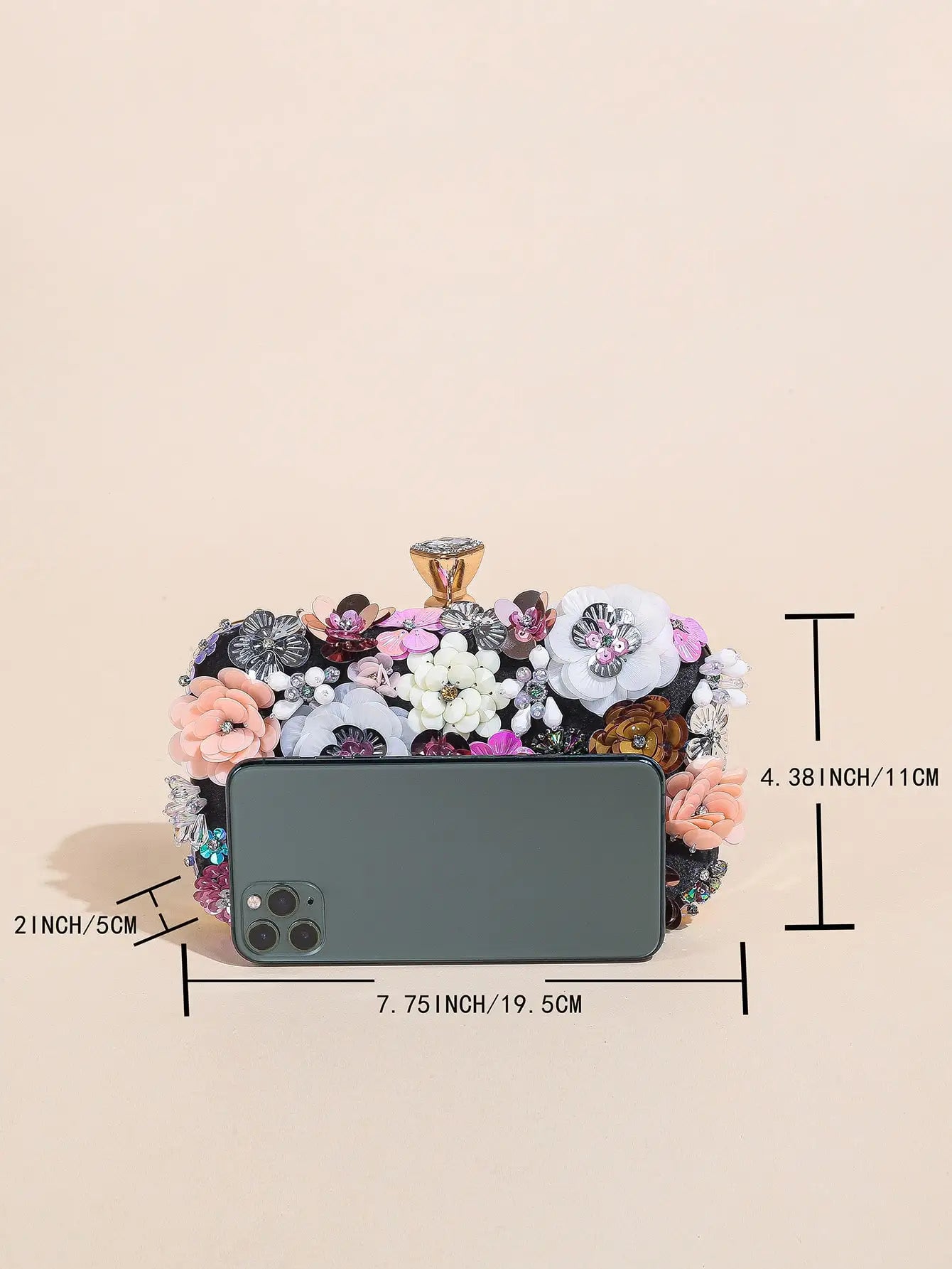 I PC Black Elegant Floral Beaded Clutch, classic Banquet Purse,Women's Fashion Evening Bag Foren Wedding Party Prom