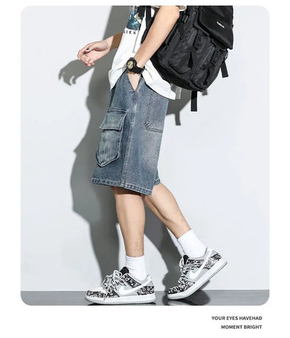 Bermuda Men's Denim Shorts Summer New Fashion Loose Jeans Casual Vintage Drawstring Cargo Short Pants Male Streetwear