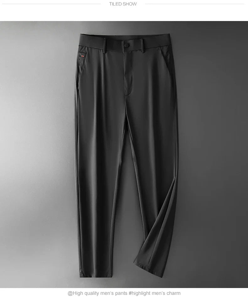 New Ice Silk Casual Pants Men Spring and Summer Mid Straight Thin Breath Pants Comfortable Light Elastic Loose Trousers
