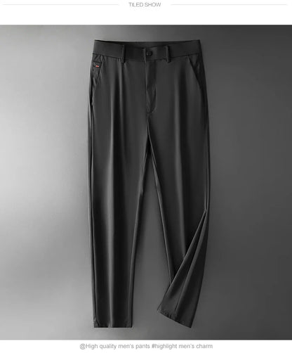 New Ice Silk Casual Pants Men Spring and Summer Mid Straight Thin Breath Pants Comfortable Light Elastic Loose Trousers