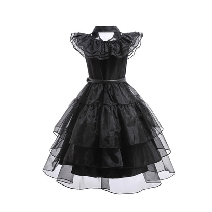 Wednesday Cosplay For Girls Costume Movie Addams Dresses for Girl Kids Mesh Party Dresses Halloween Carnival Costumes 4-12Yrs