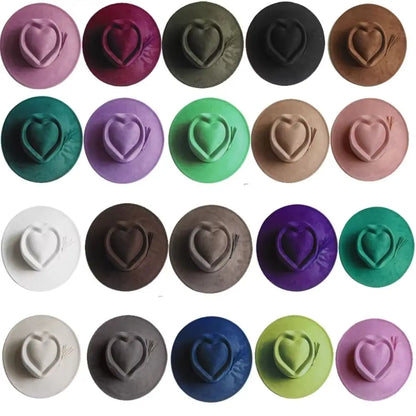 Fashion Heart Design Vegan Suede Hat Wide Brim Blank Style Wide Brim Hat Fedora Hat
