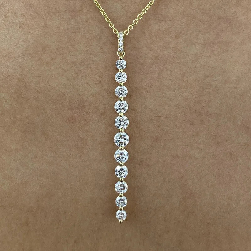 14K Gold Filled Long Drop Pendant Necklace Sparkling 11-Stones Moissanite Necklace for Women Unique Design Fine Jewelry