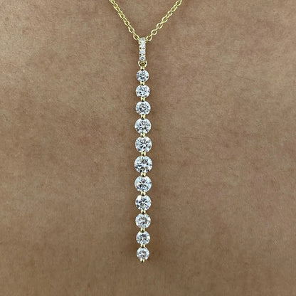 14K Gold Filled Long Drop Pendant Necklace Sparkling 11-Stones Moissanite Necklace for Women Unique Design Fine Jewelry
