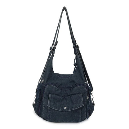 Solid Color Denim Trendy Shoulder Bag for 2025 High Quality Fashion Zipper Large Capacity Versatile Women's Crossbody Bag