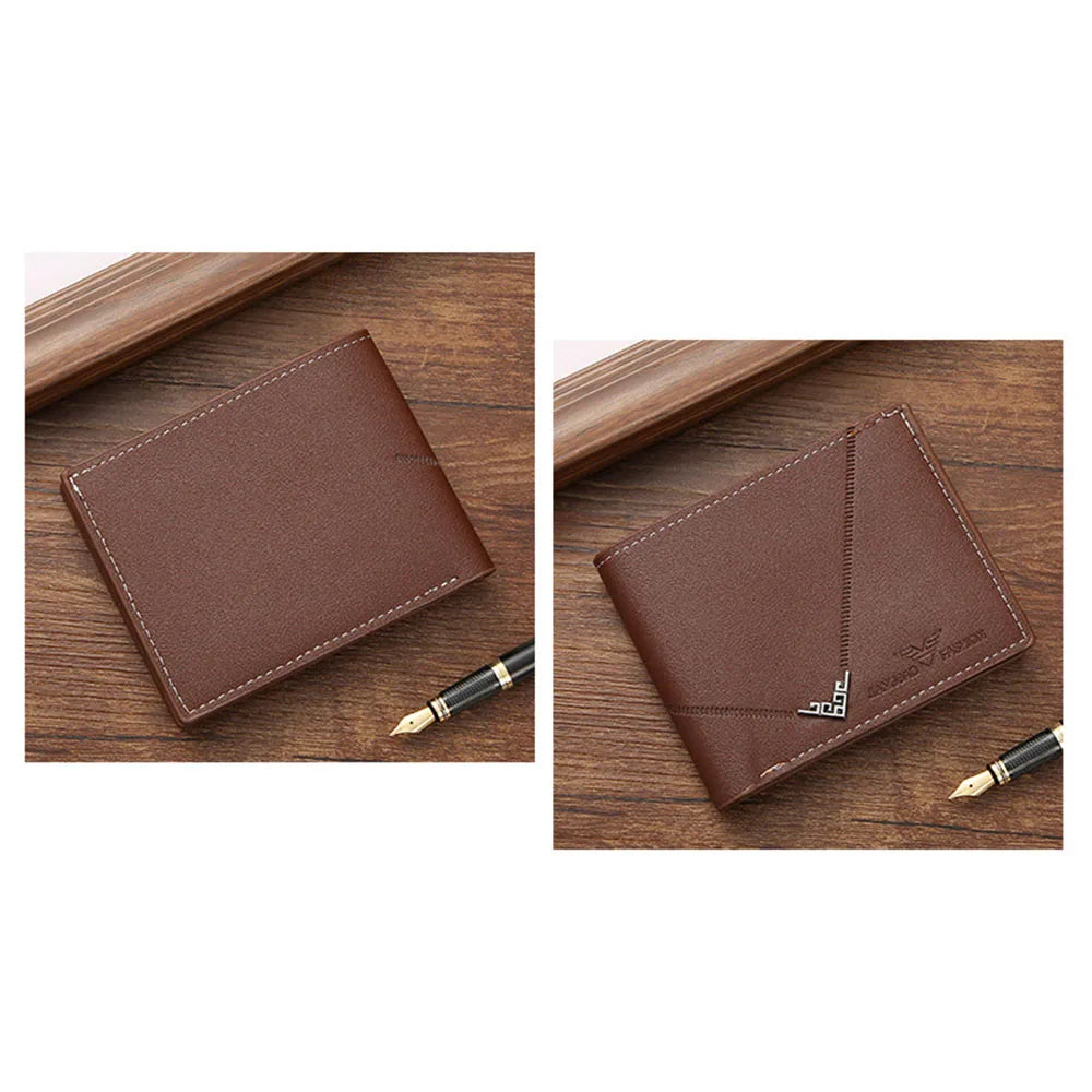 Lychee Texture Leather Card Clip Short Men'S Coin Purse Wallet Business-Style Cash Money Purse Multi Patchwork Card Slot Holder